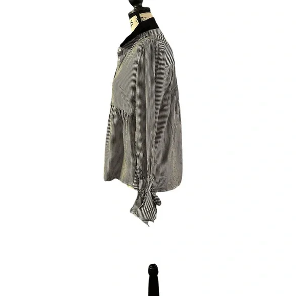 Hem & Thread NWT black and white button down tie bell sleeve size small shirt - Picture 3 of 10